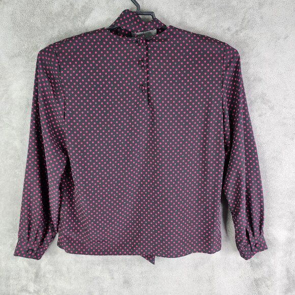 Womens Vintage Kasper Polka Dot Blouse Long Sleeve Tie-Neck Size 12 - Picture 5 of 8